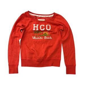Vintage Hollister 90s Orange HCO Waikiki Beach Crew Neck Sweatshirt Large Preppy